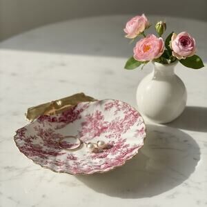 Magenta Toile Trinket Dish | French Country Jewelry Ring Holder